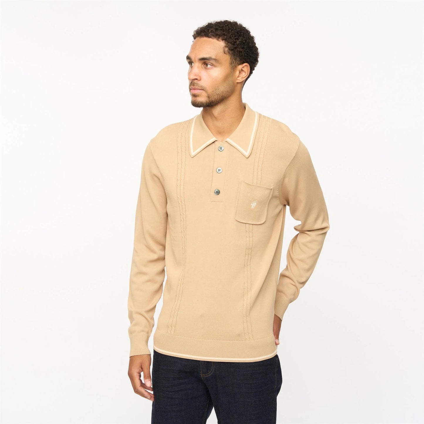 Gabicci Vintage Men's V55GM24 Ned L/S Polo Shirt Nutmeg