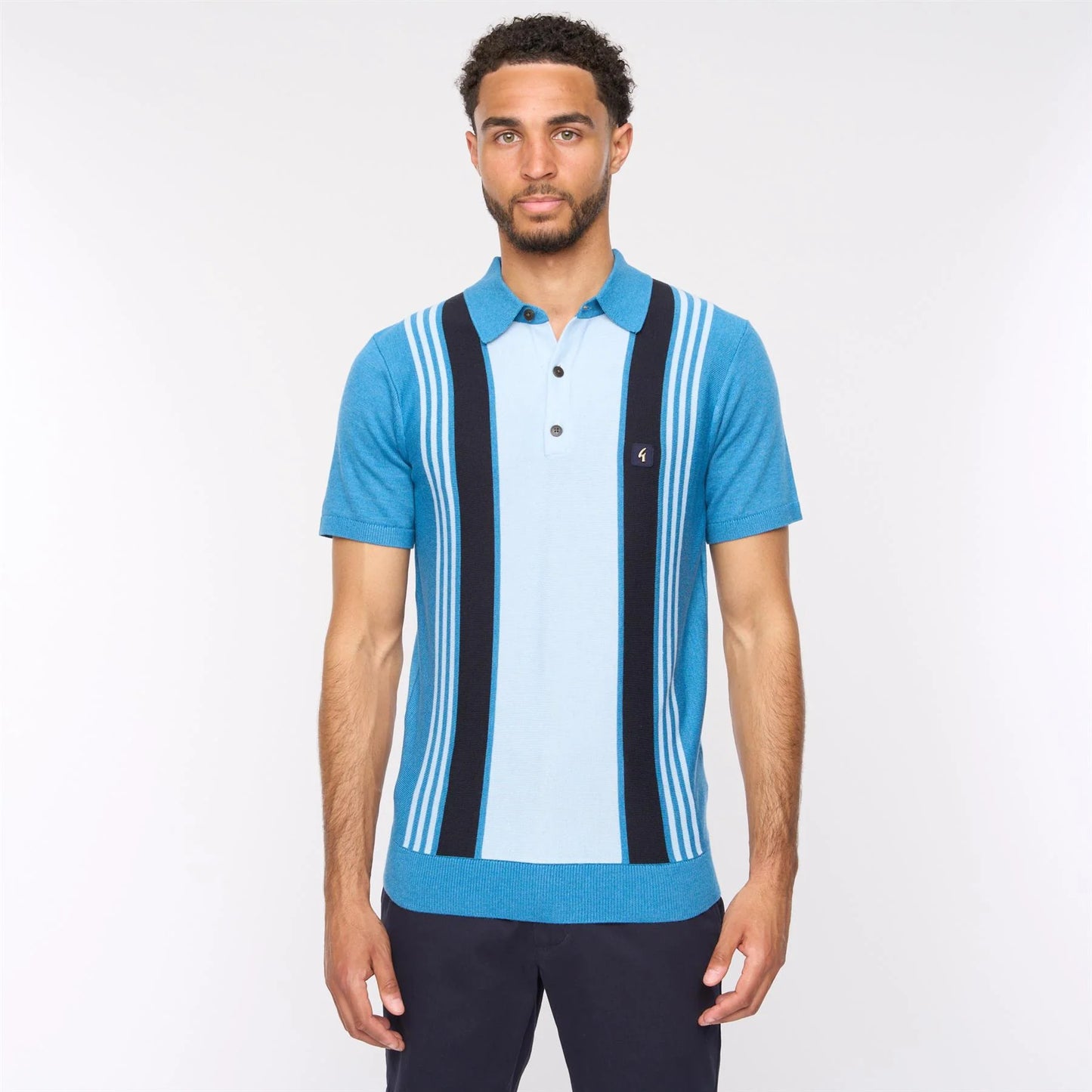 Gabicci Vintage Men's Searle V54GM00 SS Stripe Polo Shirt Aqua Blue