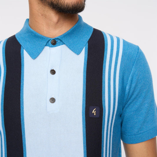Gabicci Vintage Men's Searle V54GM00 SS Stripe Polo Shirt Aqua Blue