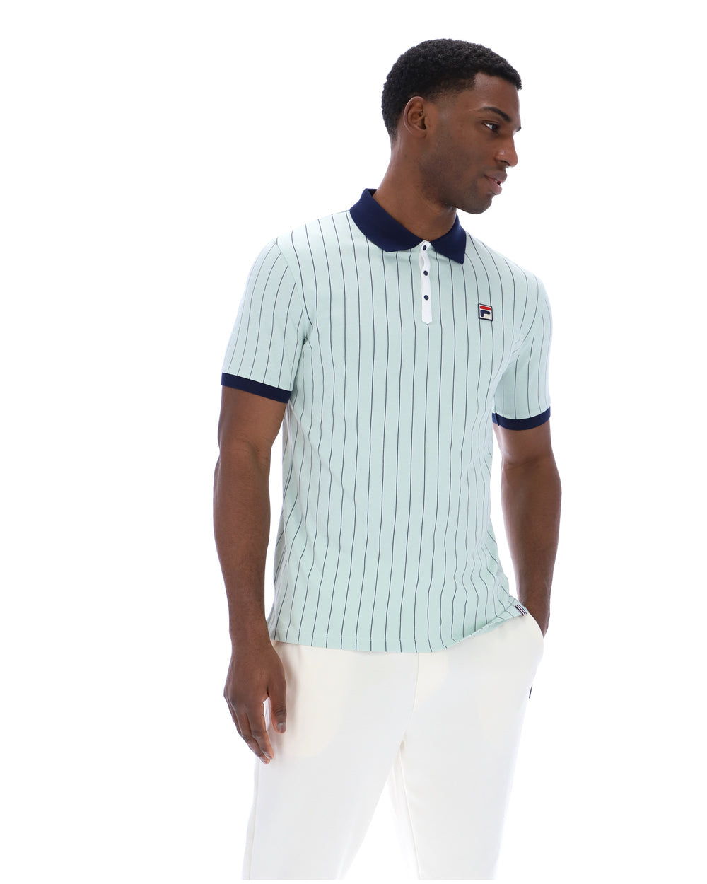 Fila Vintage Men's BB1 Classic Vintage Stripped Polo Shirt Surf Spray / Fila Navy / White