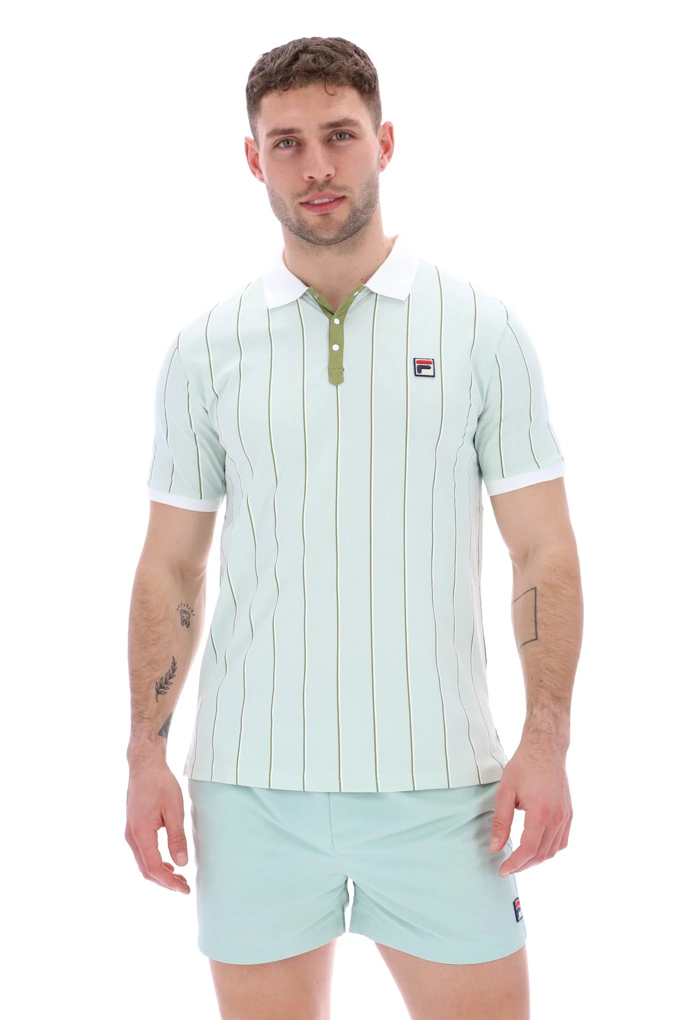 Fila Vintage Men s Brett Double Stripe BB1 Polo Shirt Surf Sprey Green Quadrophenia Alley