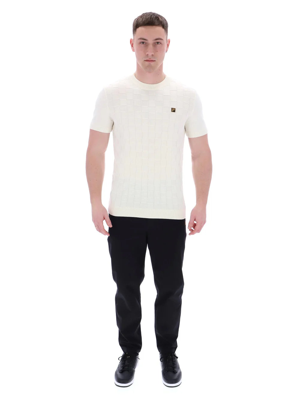 Fila Vintage Men's Campbell Knit Crew Neck T Shirt Egret