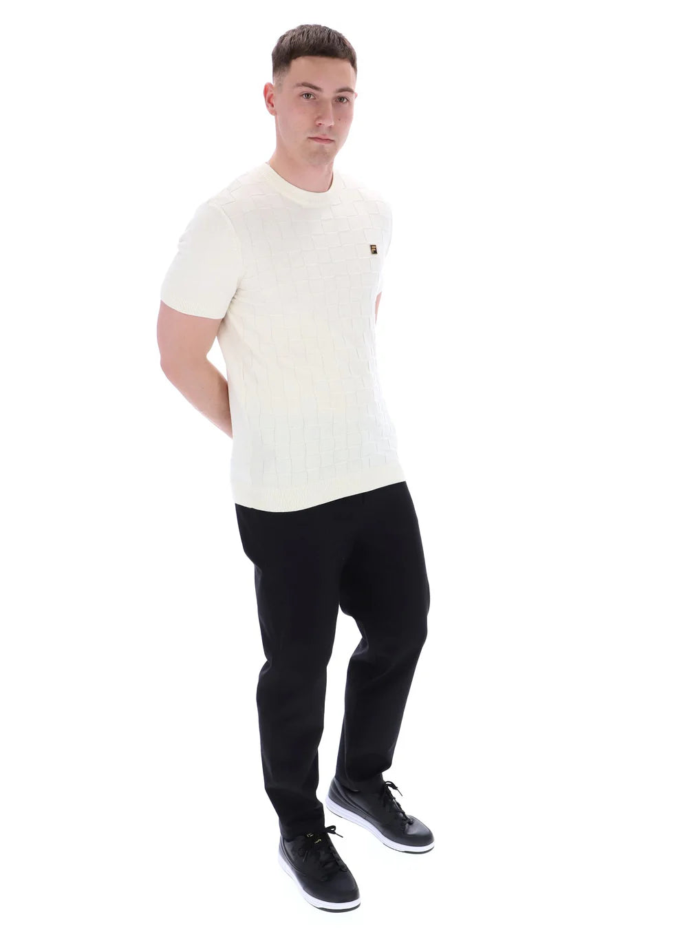 Fila Vintage Men's Campbell Knit Crew Neck T Shirt Egret