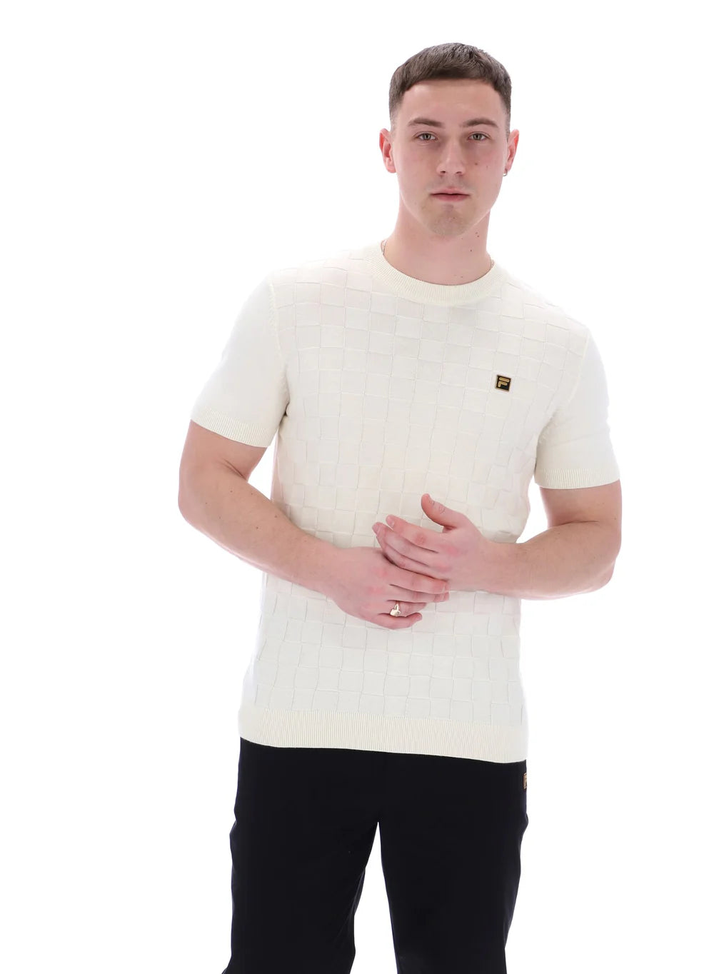 Fila Vintage Men's Campbell Knit Crew Neck T Shirt Egret