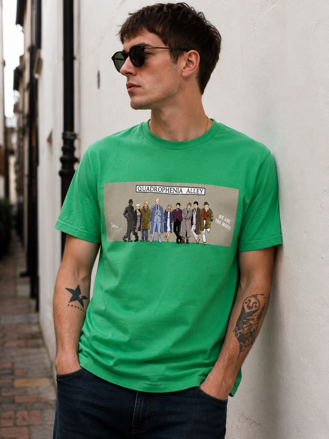 Quadrophenia Alley Men's Exclusive Icon Quadrophenia Cast Print T-Shirt Irish Green