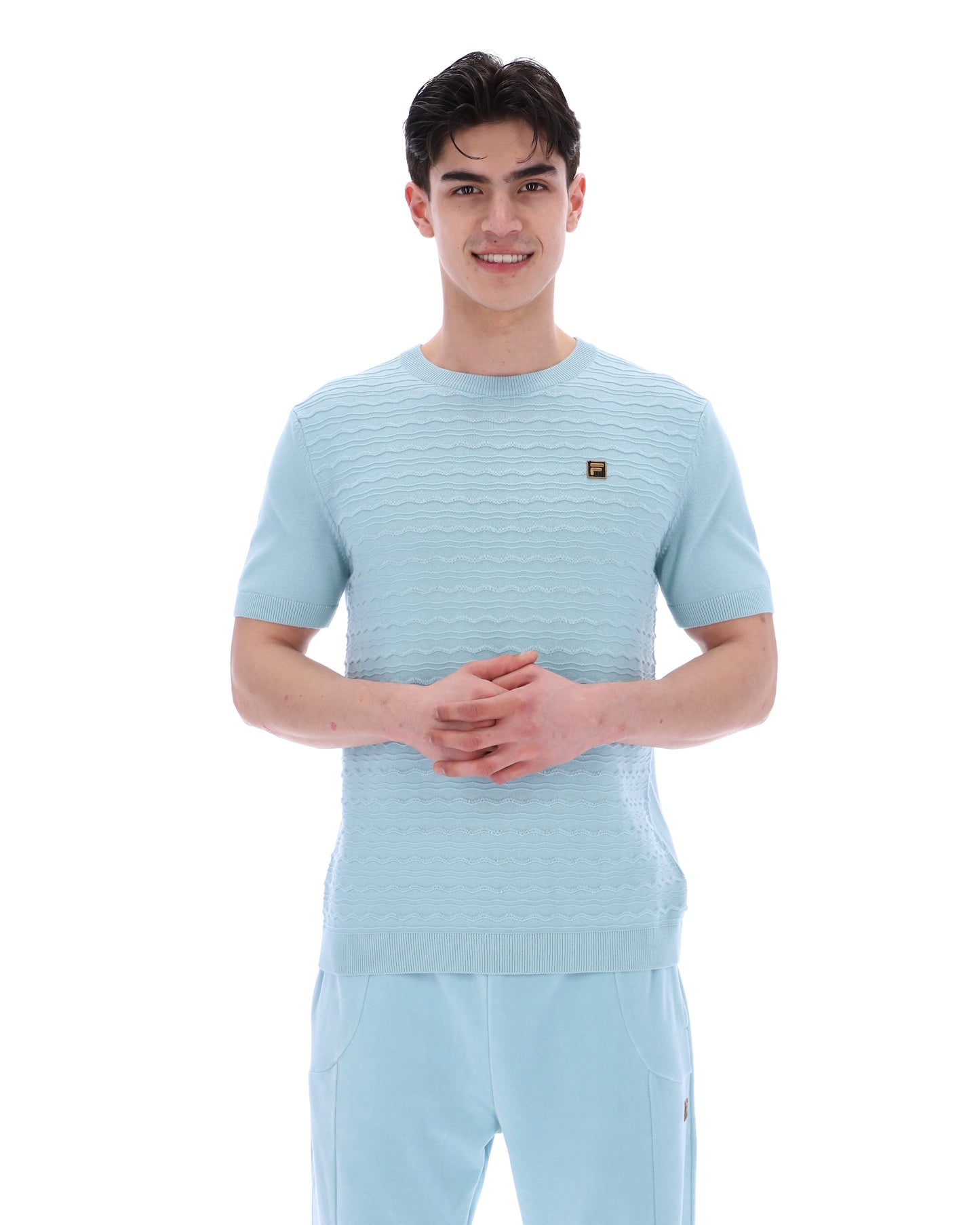 Fila Vintage Men's Don Textured Knit T Shirt Sterling Blue
