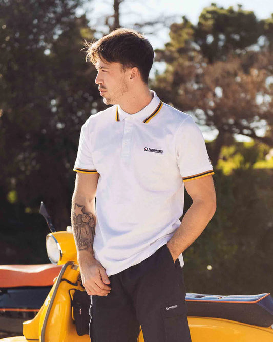 Lambretta Men's SS1650 Triple Tipped Polo Shirt White / Tobacco / Navy / Gold
