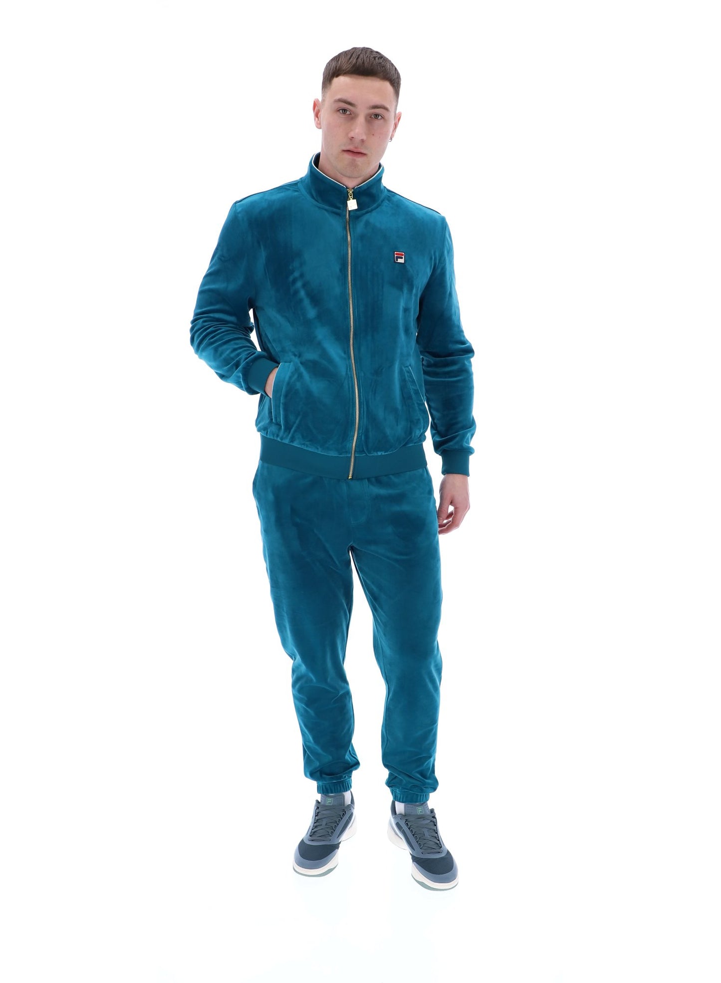 Fila Vintage Men's Irving 2 Velour Track Top Deep Lagoon Green