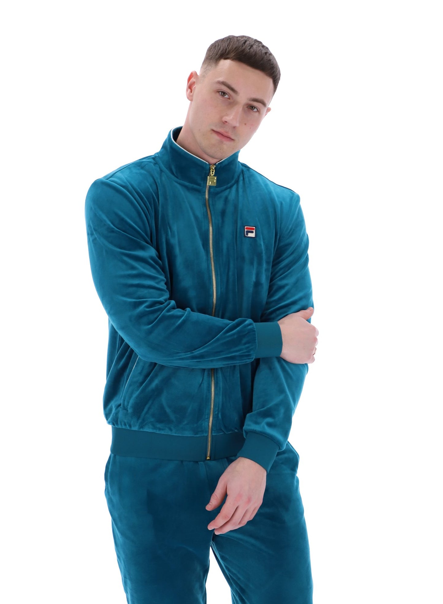 Fila Vintage Men's Irving 2 Velour Track Top Deep Lagoon Green