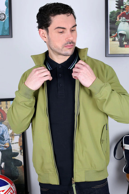 Lambretta Men's LMBBHH1 Shower Resistant Classic Harrington Jacket Olive Green