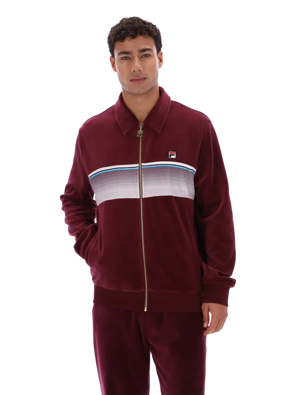 Fila Vintage Men's Malakai Striped Track Top Fig / Milky Blue / Gardenia