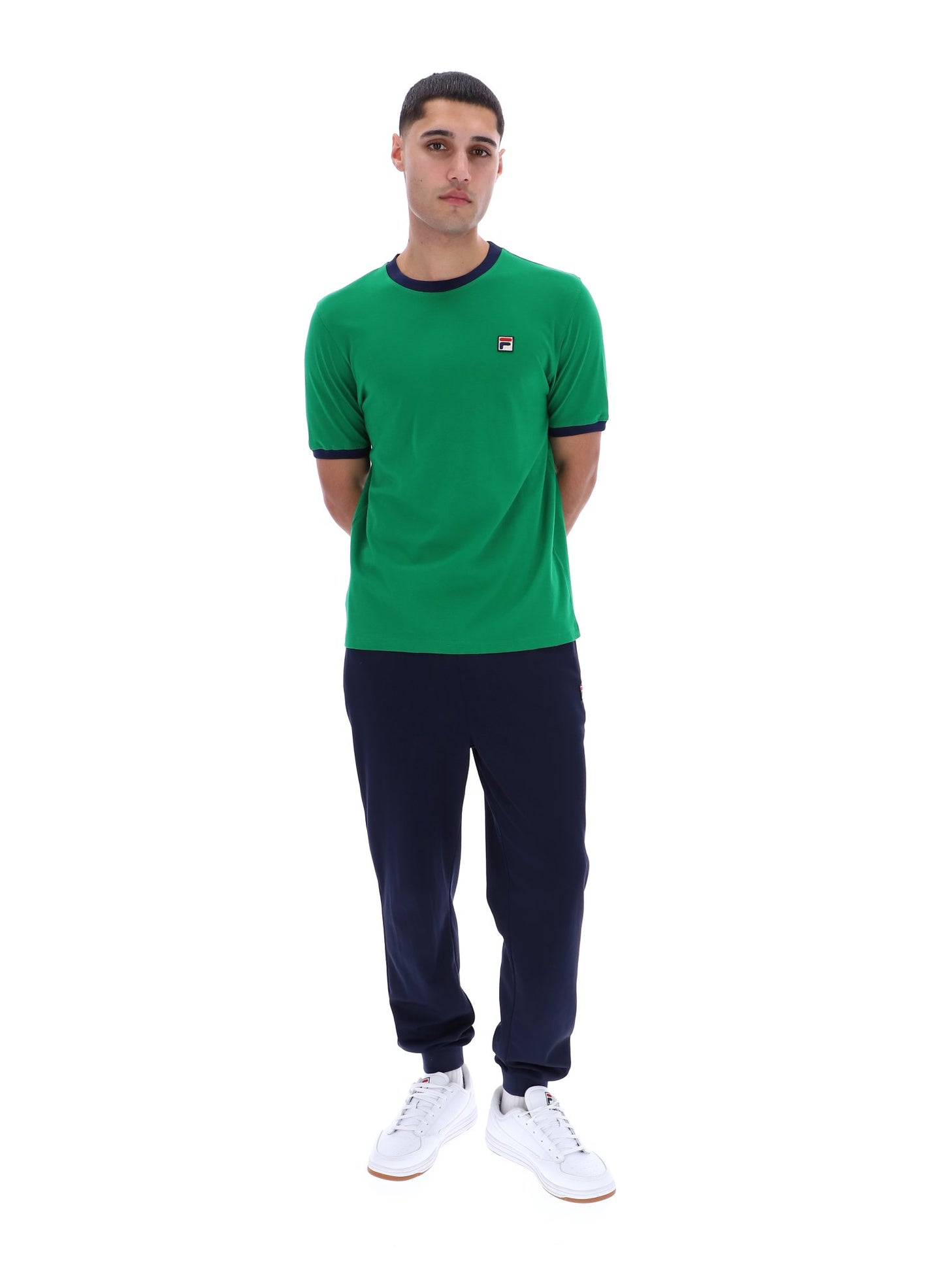 Fila Vintage Men's Marconi Essential Ringer T Shirt Green / Fila Navy