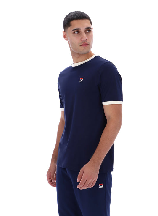 Fila Vintage Men's Marconi Essential Ringer T Shirt Fila Navy / Gardenia