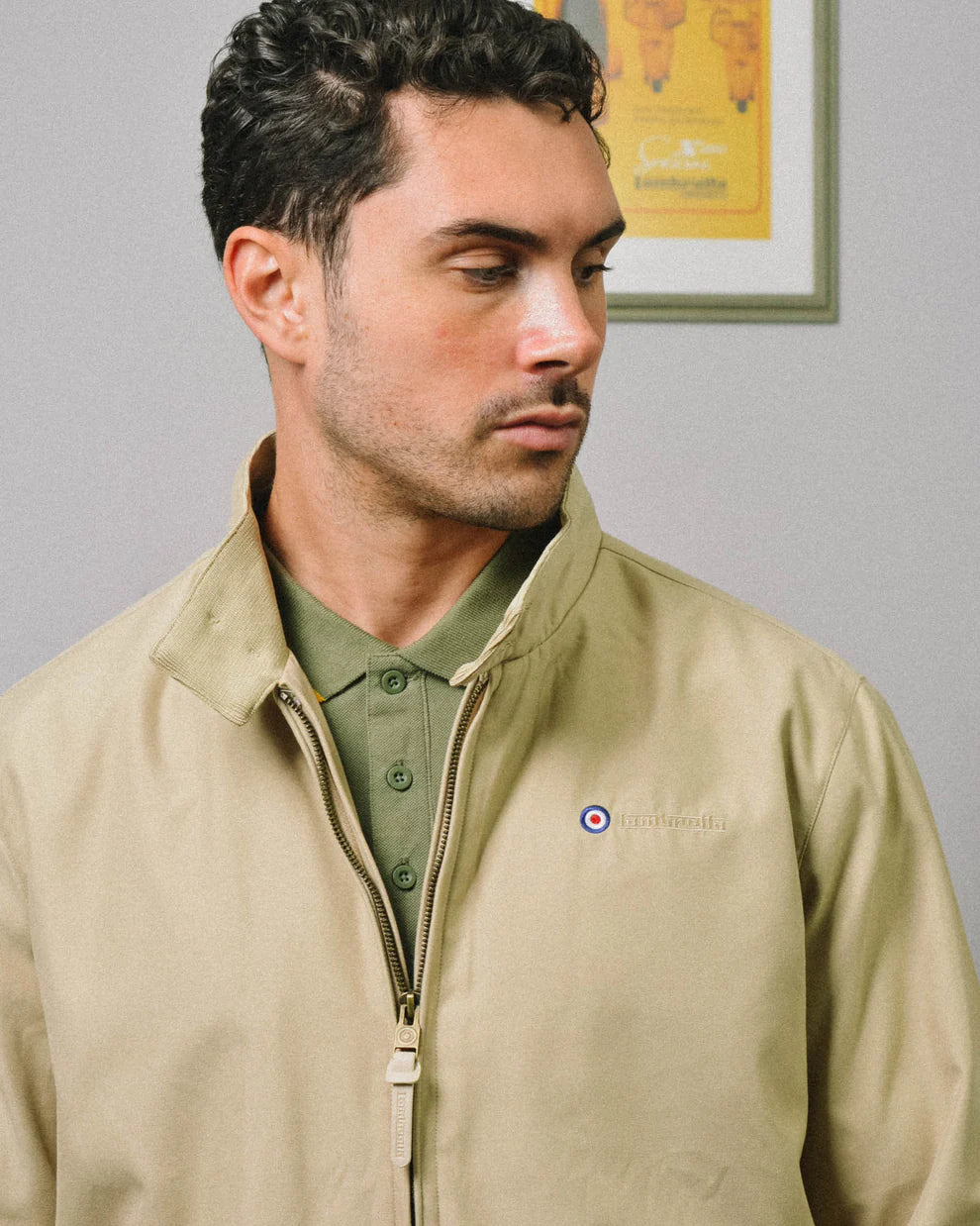 Lambretta Men's LMBBHH1 Shower Resistant Classic Harrington Jacket Stone