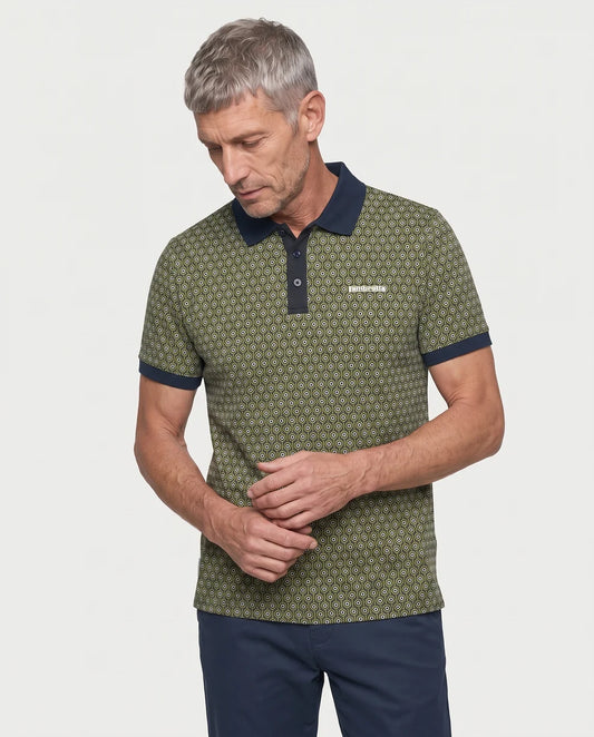 Lambretta SS1229 Geo Roundel Polo Shirt Navy / Sage / Grey