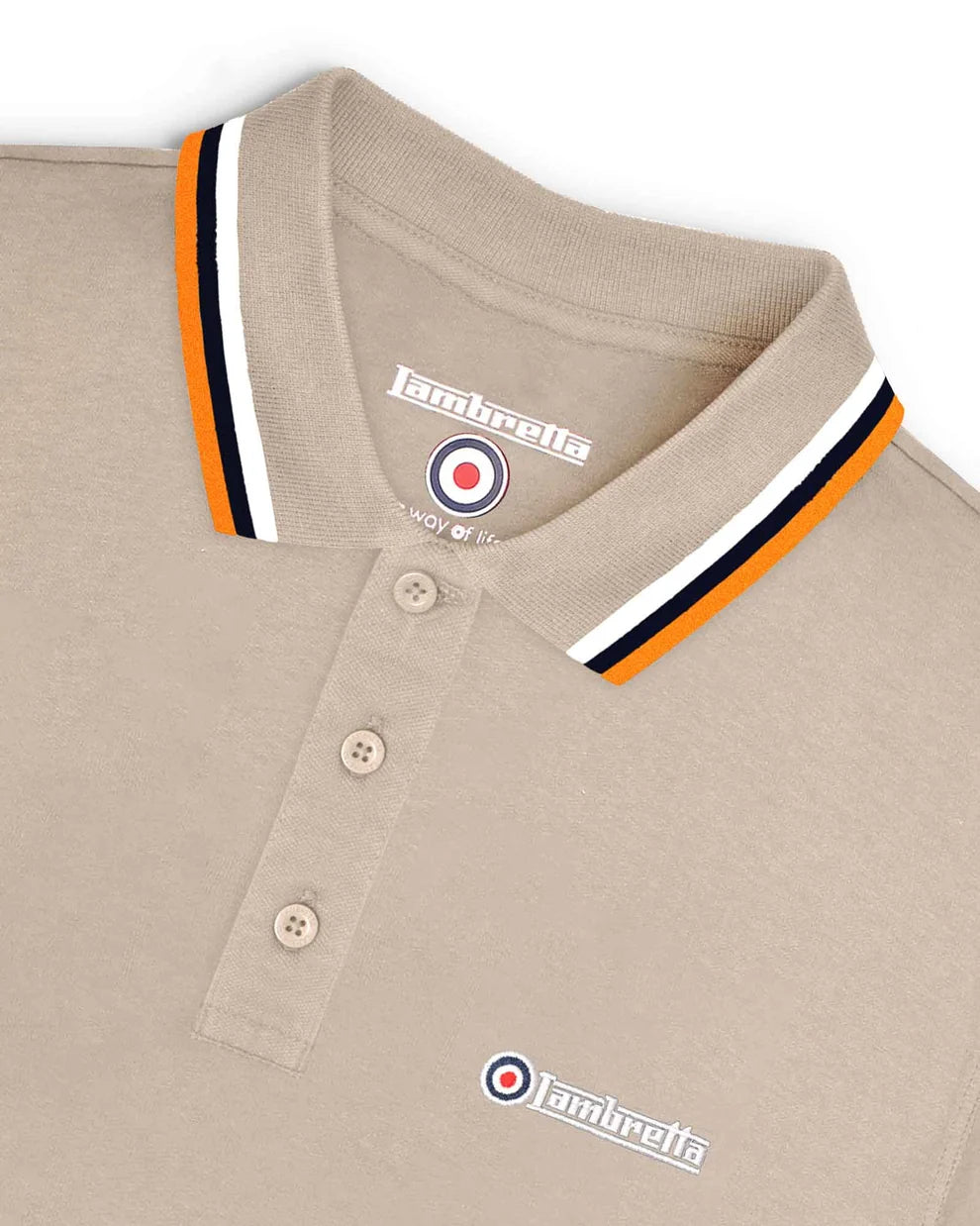 Lambretta Men's SS1650 Triple Tipped Polo Shirt Cashew / White / Navy / Apricot