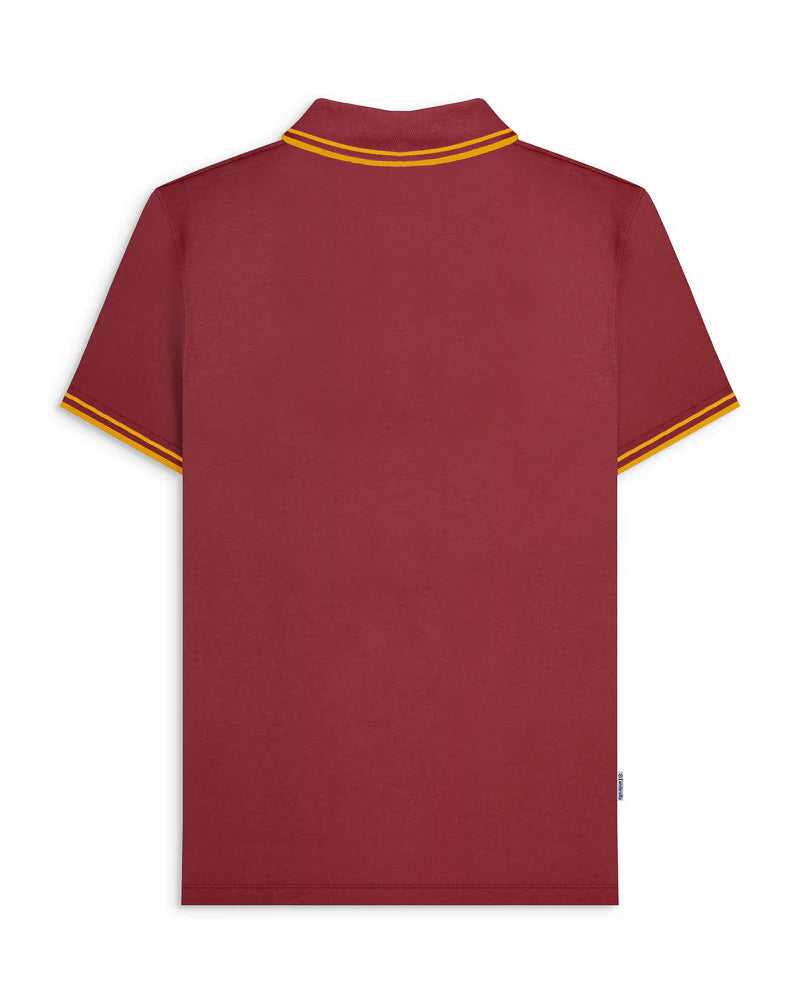 Lambretta Men's SS4026 Houndstooth Polo Shirt Burgundy / Gold