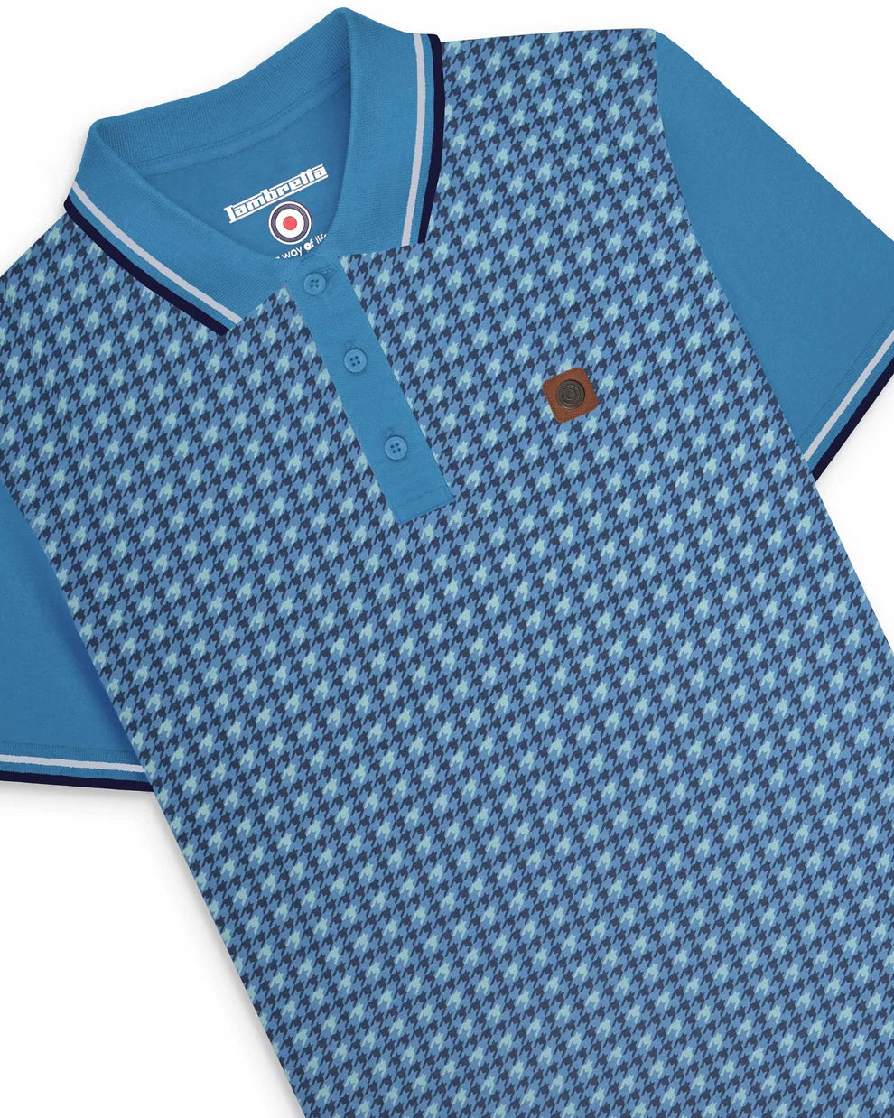 Lambretta Men's SS4026 Houndstooth Polo Shirt Dark Blue