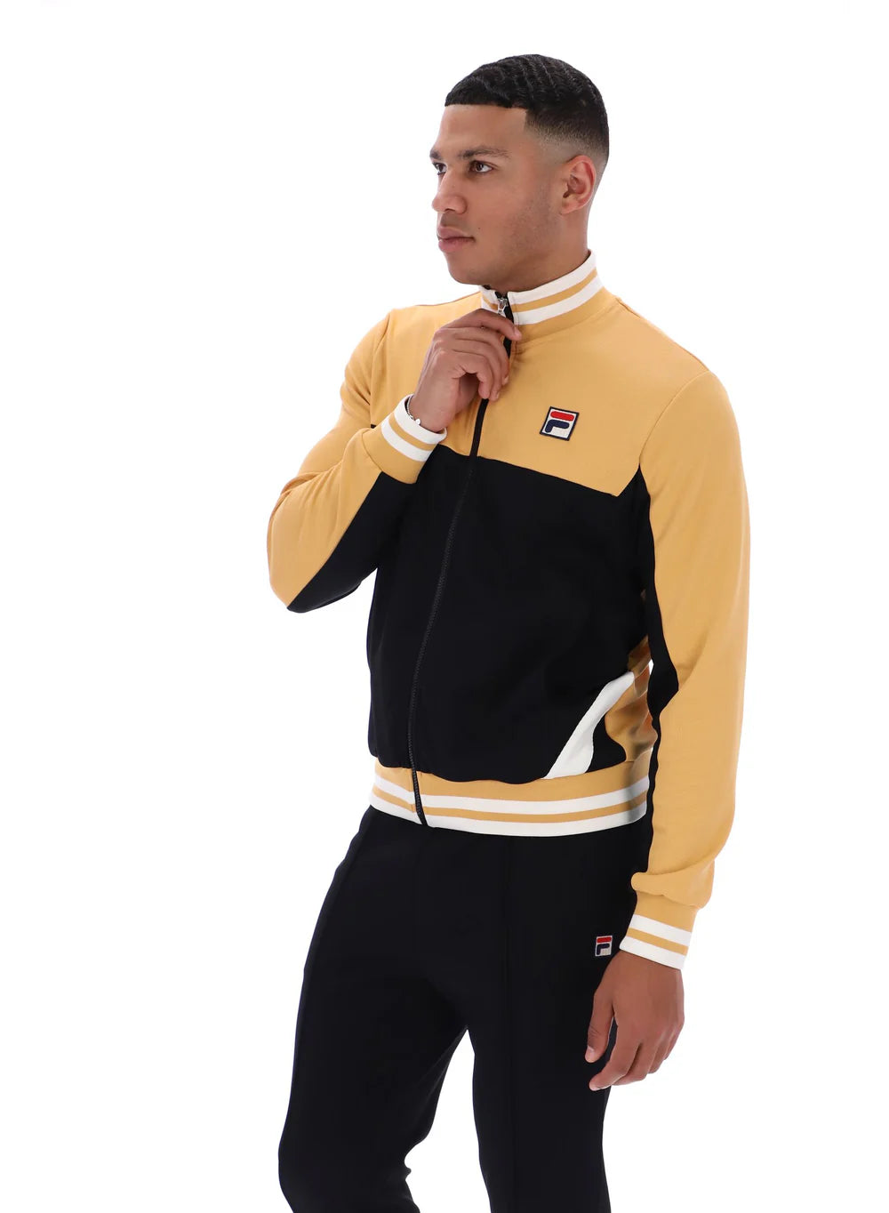 Fila Vintage Men's Tiebreaker Funnel Track Top Oak Buff / Black / Gardenia