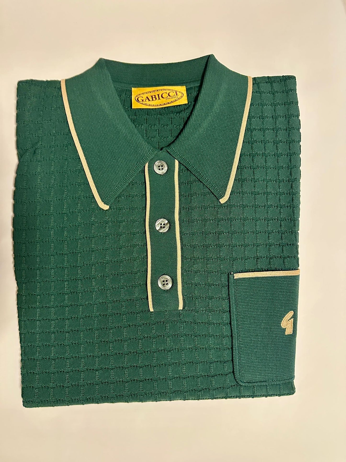 Gabicci Vintage Men's V53GM28 Roy SS Textured Knit Polo Shirt Ivy Green