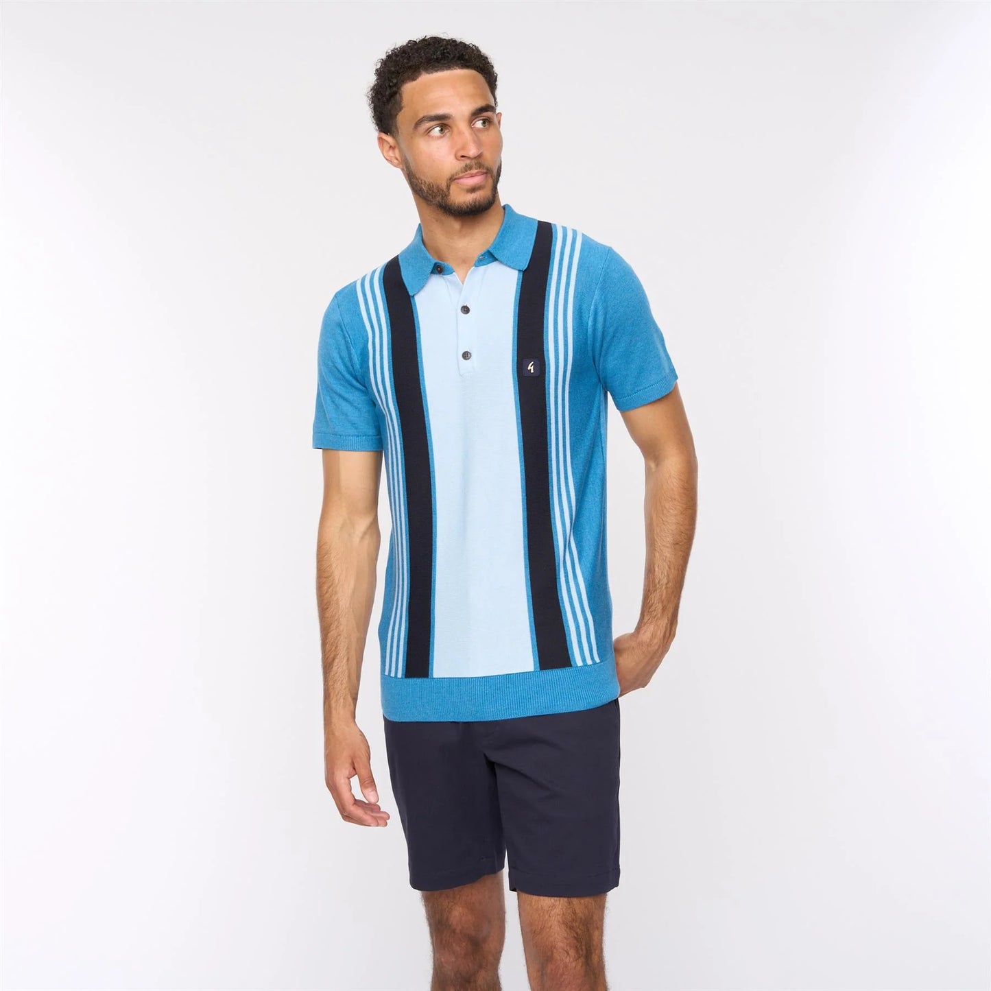 Gabicci Vintage Men's Searle V54GM00 SS Stripe Polo Shirt Aqua Blue