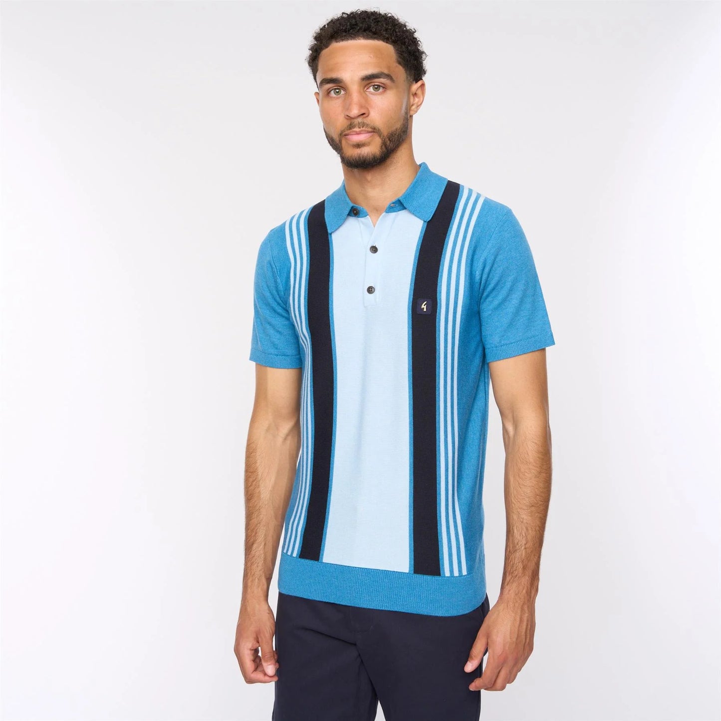 Gabicci Vintage Men's Searle V54GM00 SS Stripe Polo Shirt Aqua Blue
