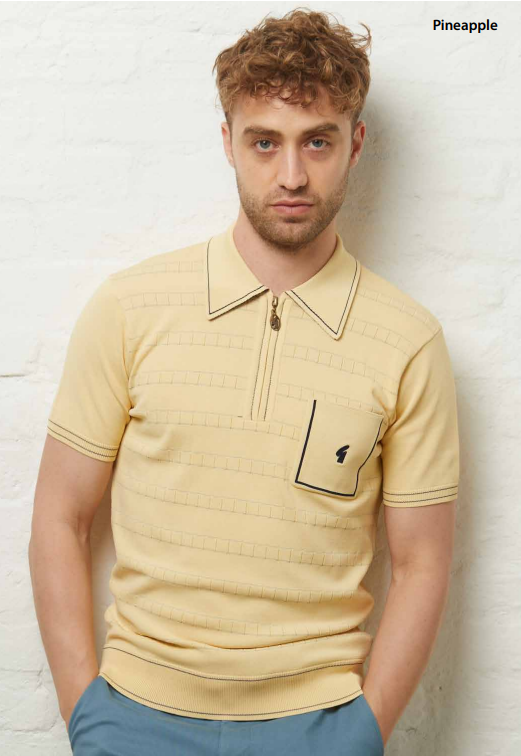 Gabicci Vintage Men's V54GM21 Chris SS Textured Polo Shirt Pineapple