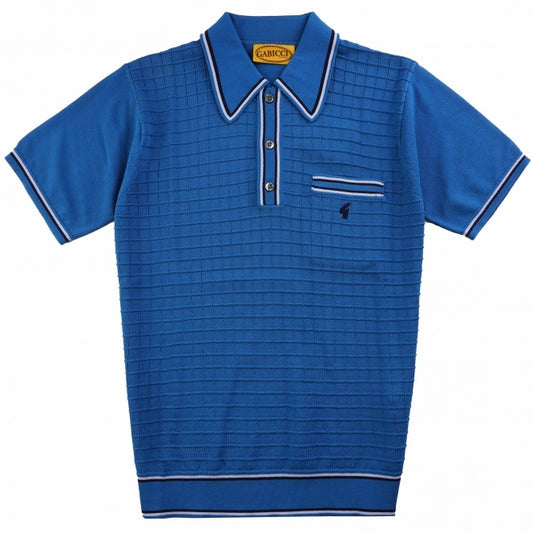 Gabicci Vintage Men's V54GM20 Dario SS Knit Polo Shirt Aqua Blue