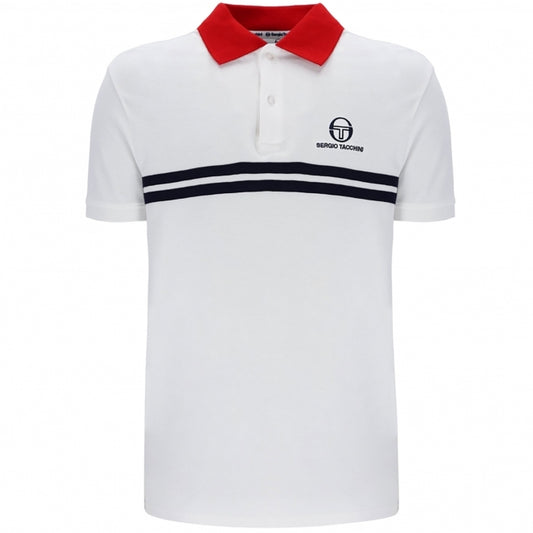Sergio Tacchini Men's STM12159 Supermac MK2 Polo Shirt White / Adrenaline Rush