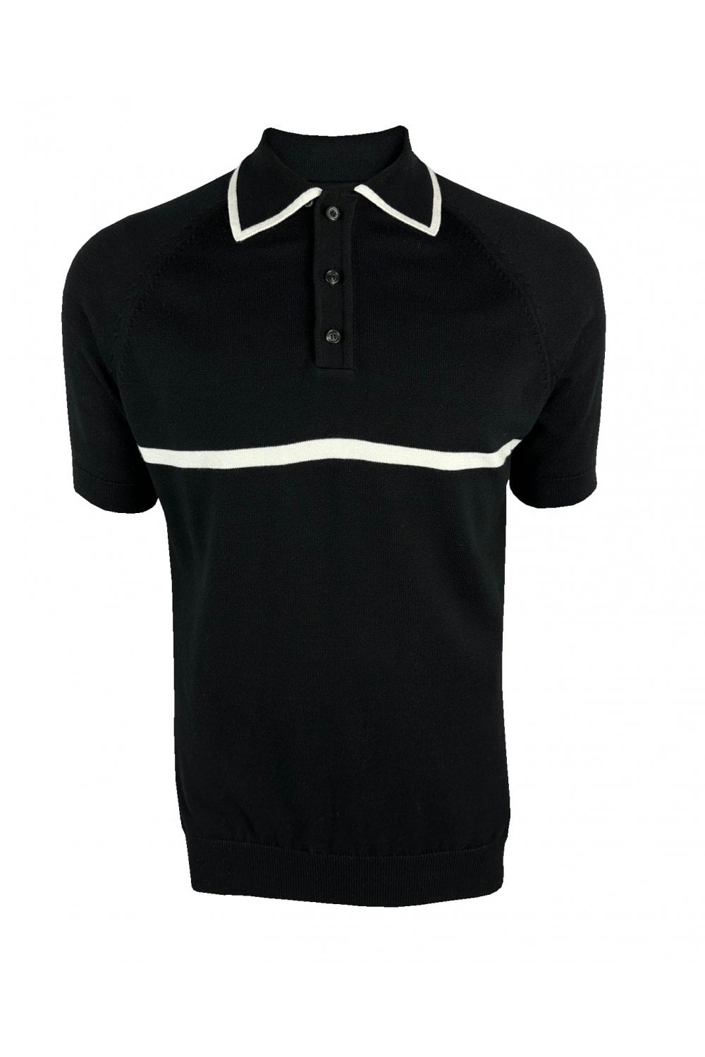 Ska & Soul Men's SS2567 'Moran' Stripe Front Fine Gauge Polo Shirt Black