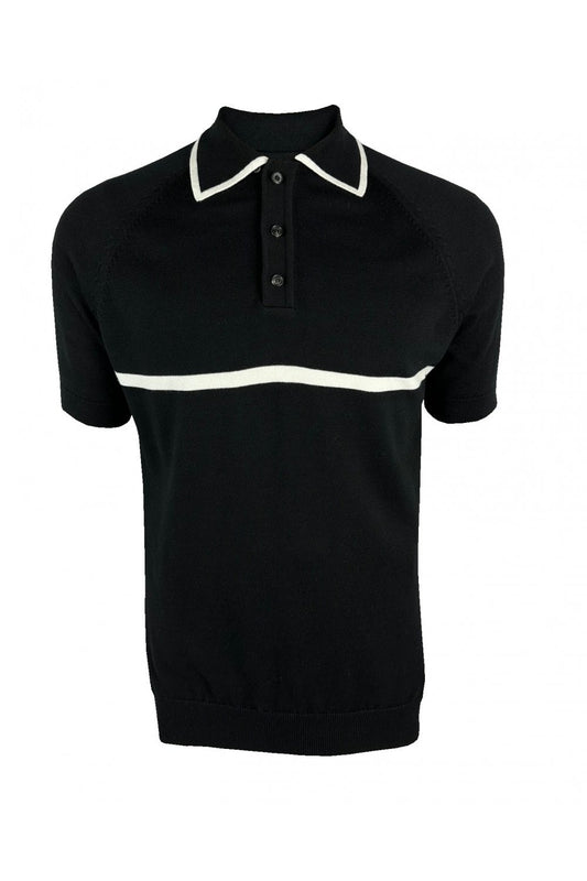 Ska & Soul Men's SS2567 'Moran' Stripe Front Fine Gauge Polo Shirt Black