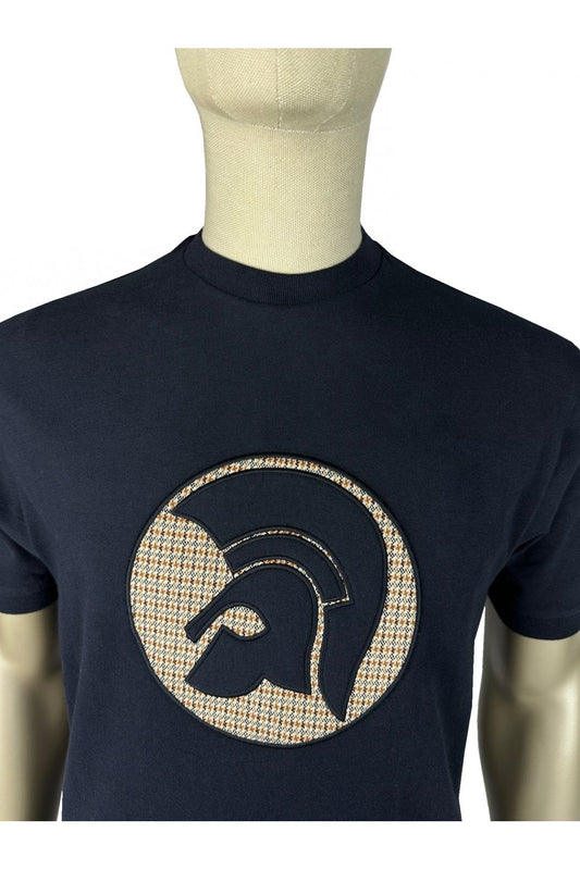 Trojan Records Men's TR9091 Applique Jacquard Logo Tee Shirt Navy Blue