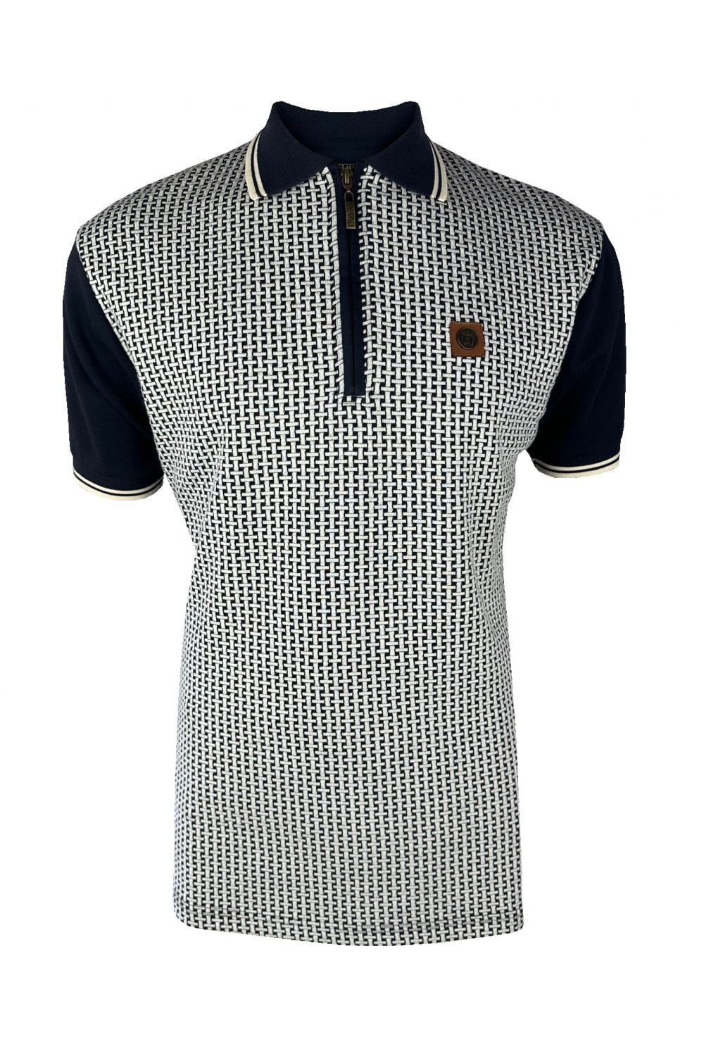 Trojan Records Basket Knit Polo Shirt | Navy Casual Polo UK