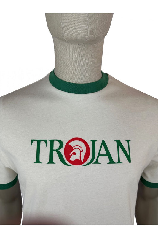 Trojan Records Men's TC1014 Logo Ringer T Shirt Ecru