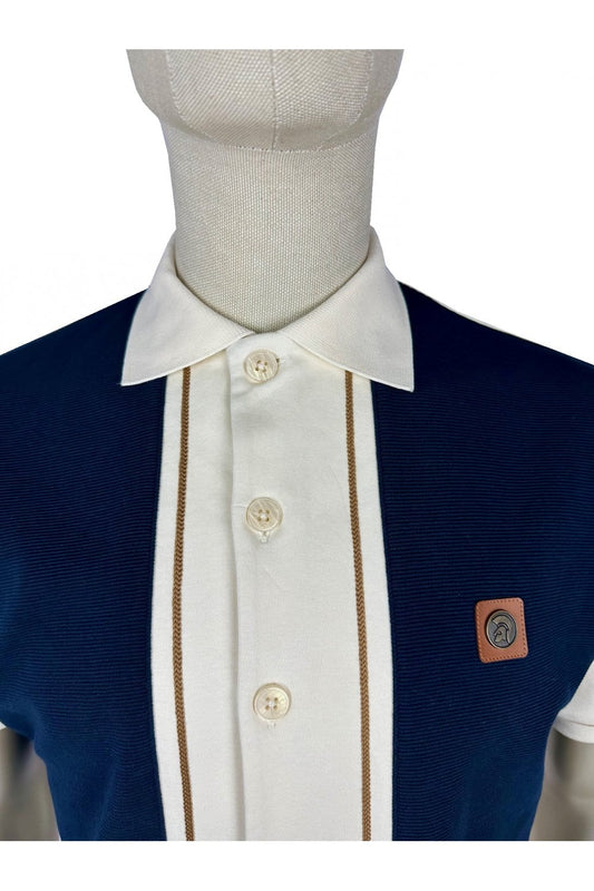 Trojan Records Men's TR9076 Ottoman Panel Polo Shirt Ecru