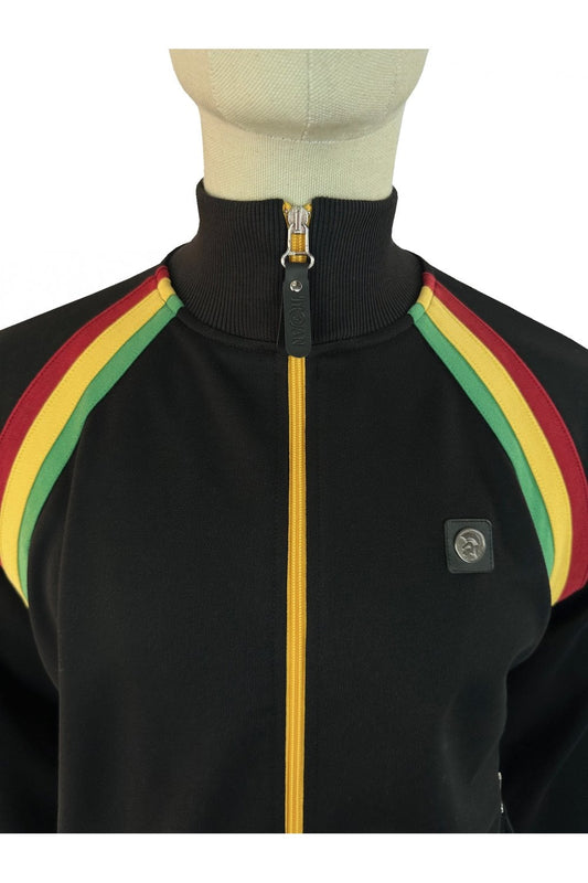 Trojan Records Men's TR9053 Raglan Taped Track Top Rasta Black