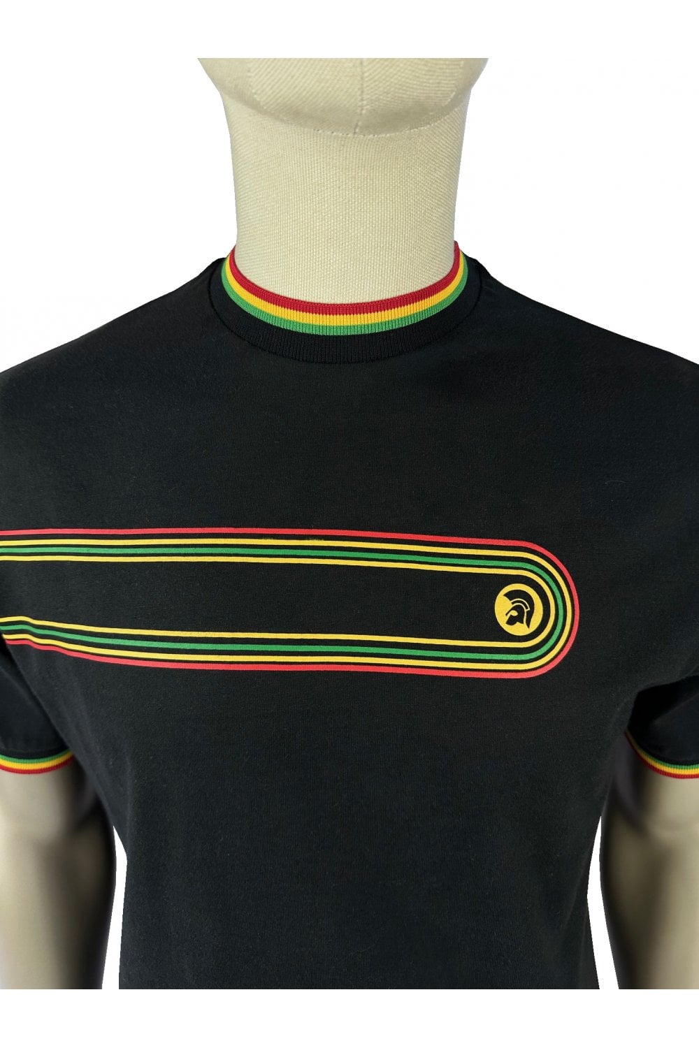 Trojan Records Men's TR9037 Retro Print Ringer Tee Shirt Black