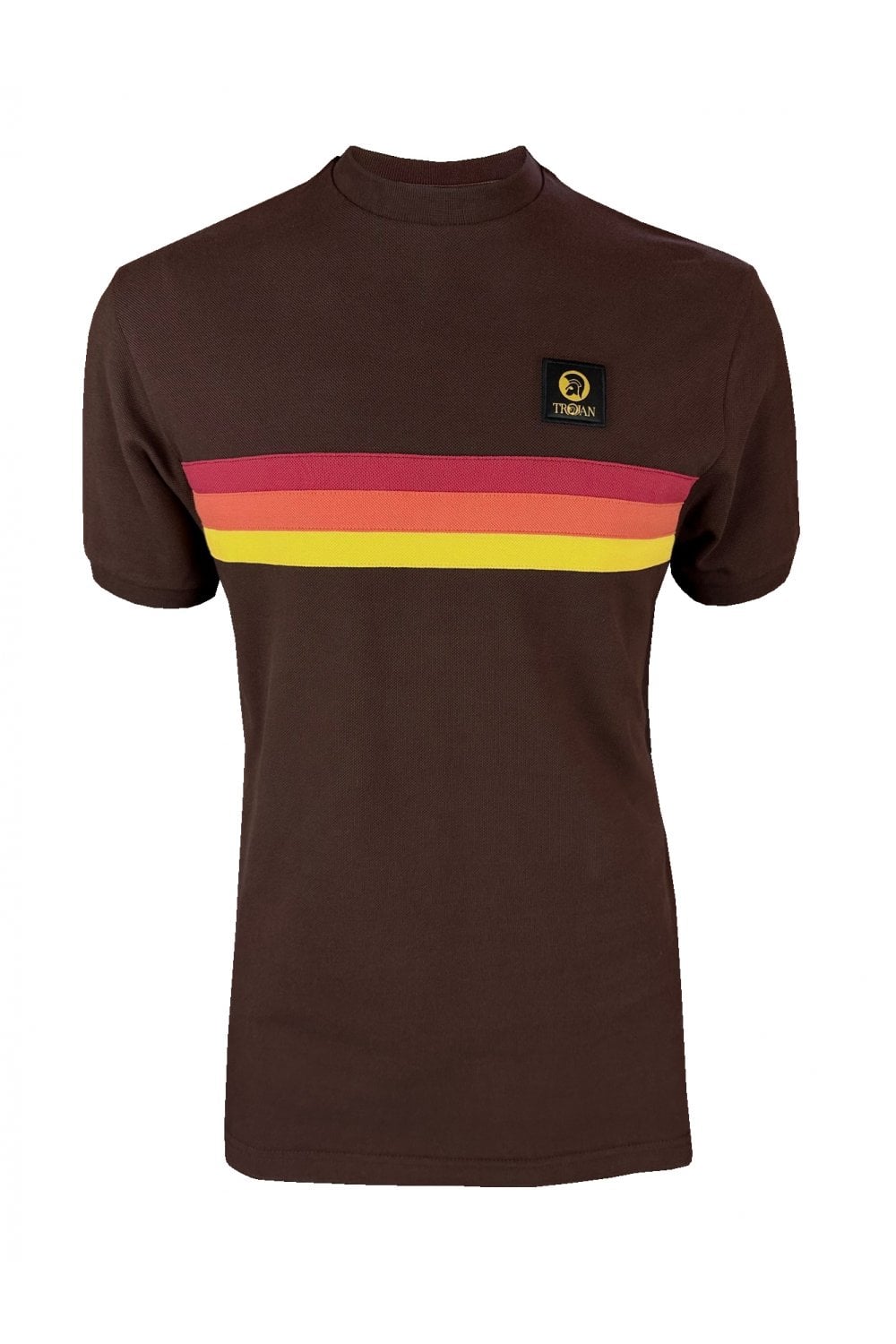 Trojan Records Men's TR8994 Retro Stripe Pique T Shirt Chocolate Brown