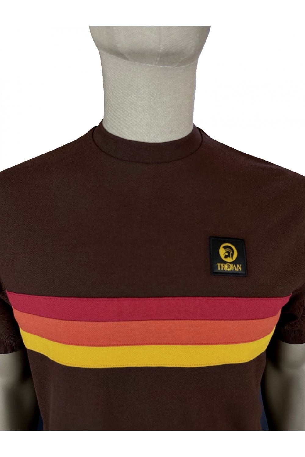 Trojan Records Men's TR8994 Retro Stripe Pique T Shirt Chocolate Brown