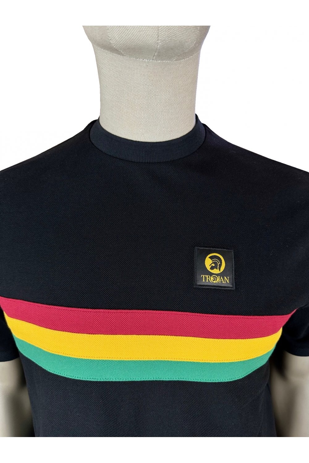 Trojan Records Men's TR8994 Retro Stripe Pique T Shirt Black
