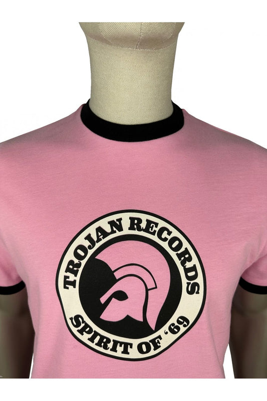 Trojan Records Men's TC1006 Spirit Of '69 Logo Tee Shirt Pink