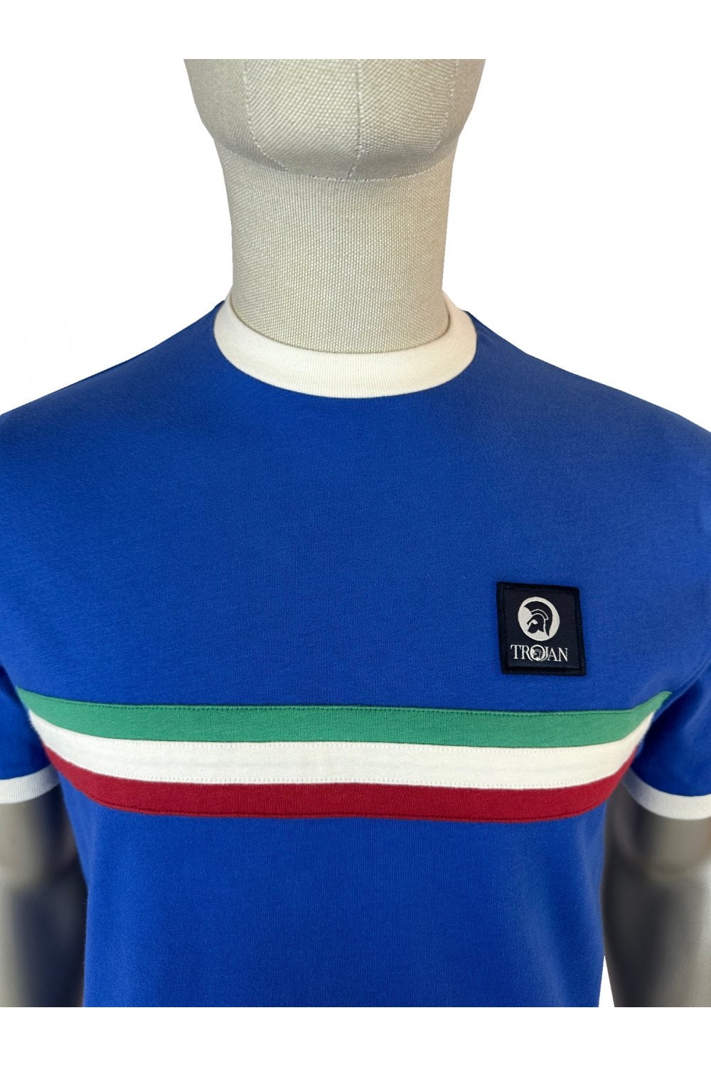 Trojan Records Men's TR9085 Stripe Front Tee Shirt Cobalt Blue