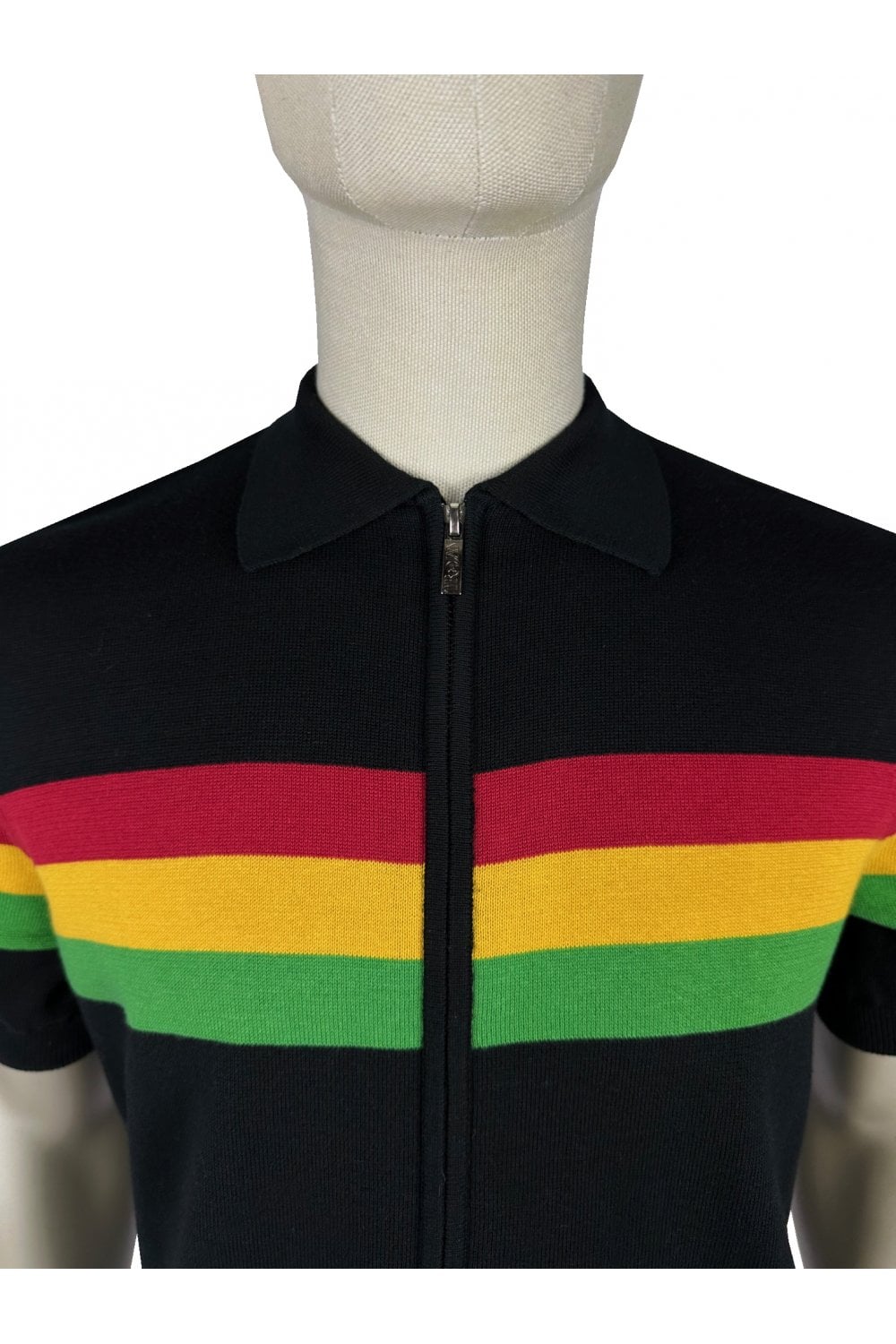 Trojan Records Men's TR9065 Zip Stripe Polo Shirt Top Black