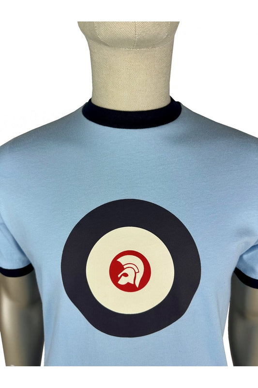 Trojan Records Men's TR9090/TR9036 Target Ringer Tee Shirt Powder Blue
