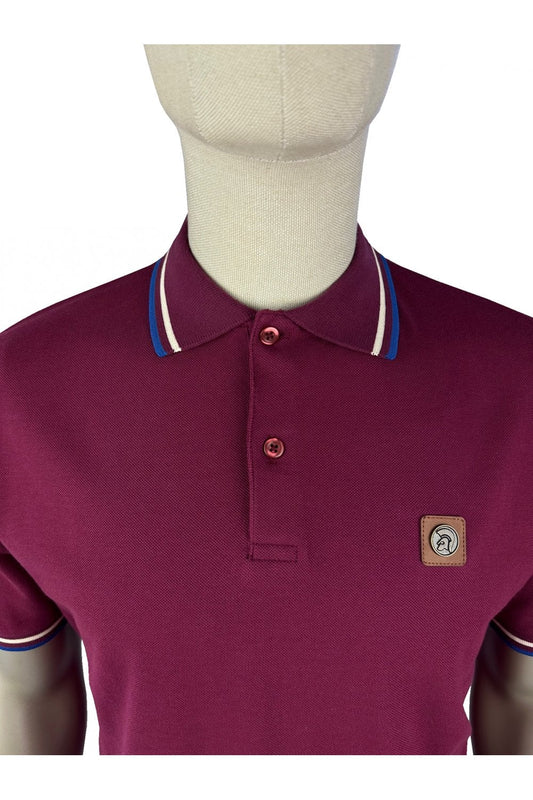 Trojan Records Men's TC1041 Three Colour Tipped Pique Polo Shirt Port