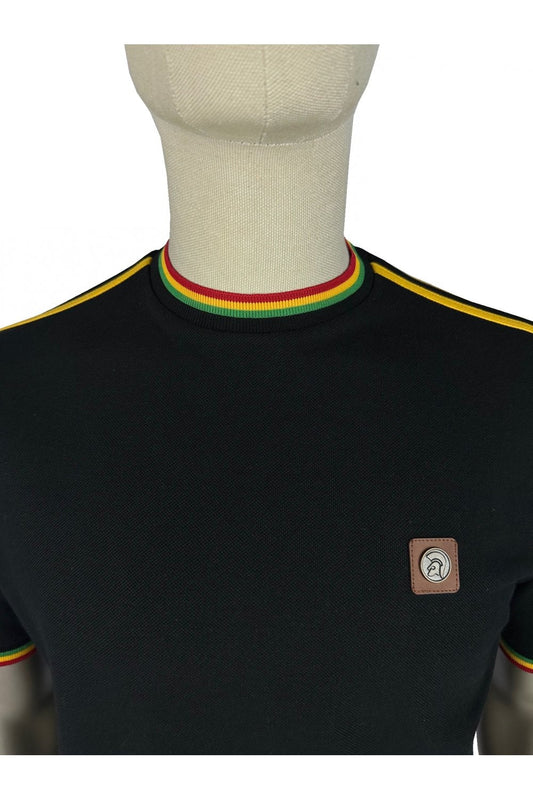 Trojan Records Men's TC1042 Three Colour Tipped Pique T Shirt Black