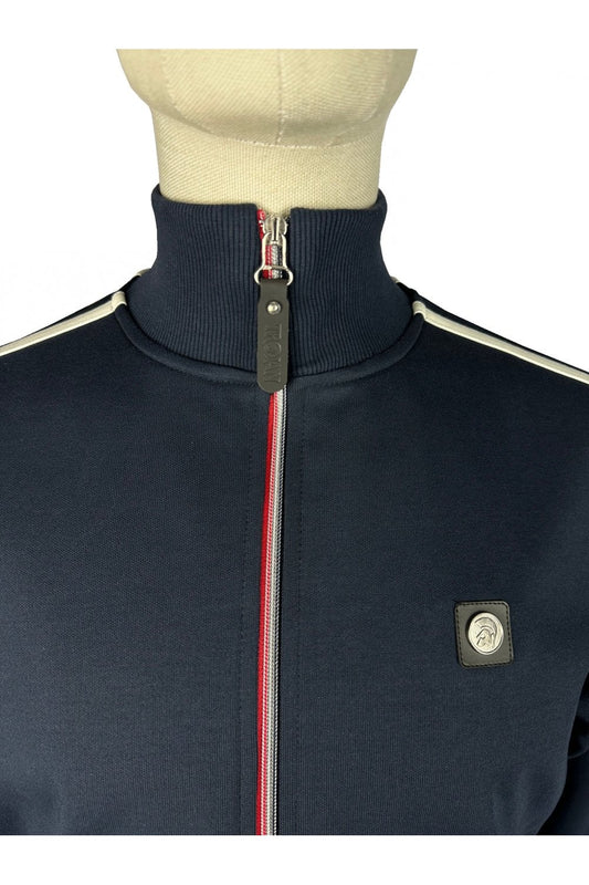 Trojan Records Men's TR9050 Twin-Stripe Contrast Zip Track Top Navy Blue