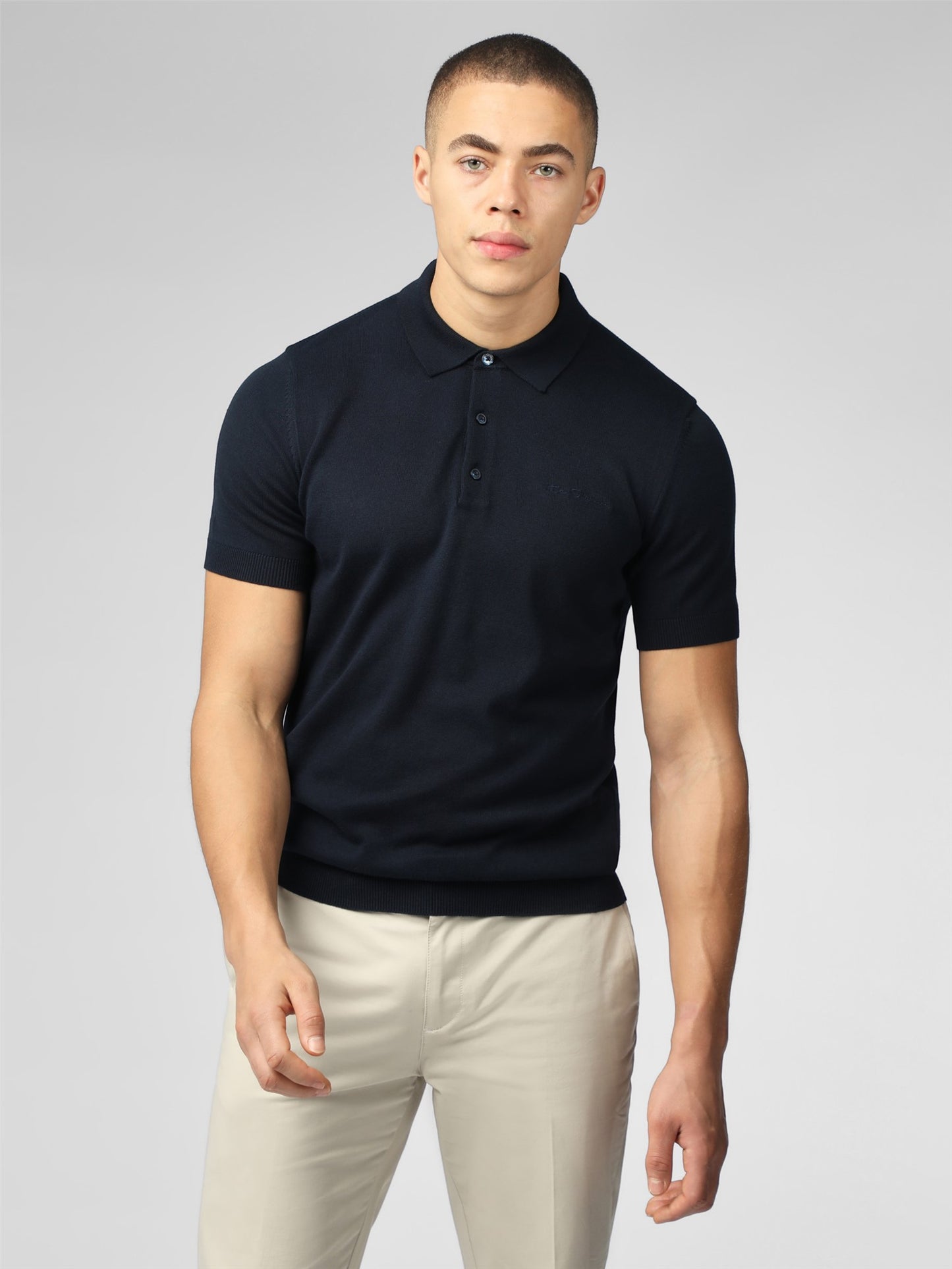 Ben Sherman Men's 0063352 SS Signature Knitted Polo Shirt Dark Navy