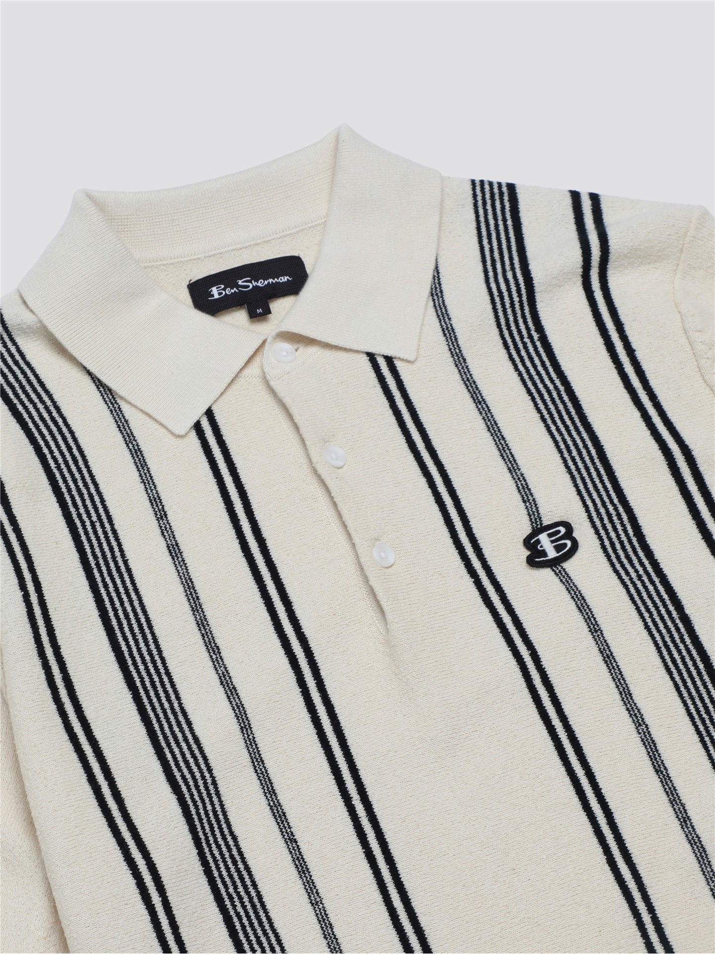 Ben Sherman Men's 0075850 SS Crinkle Cotton Stripe Polo Shirt Ivory