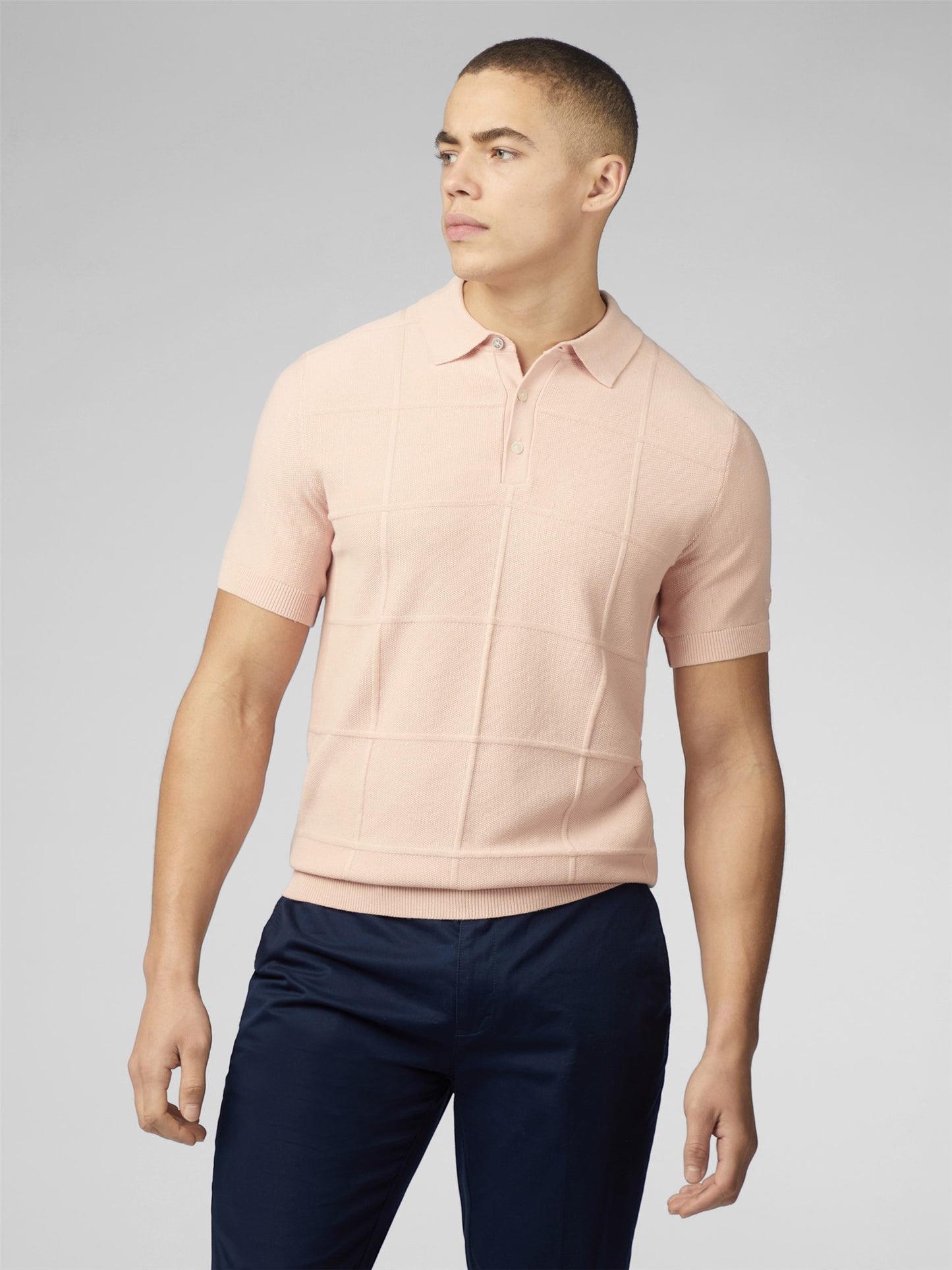 Ben Sherman Men's 0075860 SS Textured Polo Shirt Pale Pink